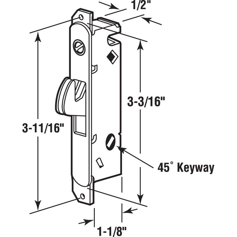Prime-Line E 2014 Mortise Lock - Adjustable, Spring-Loaded Hook Latch Projection for Sliding Patio Doors Constructed of Wood, Aluminum and Vinyl, 3-11/16 In., 45Âº Keyway, Round Face (Single Pack) - Image 2