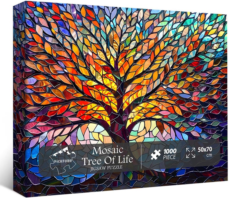 PICKFORU Stained Glass Puzzle Tree of Life Puzzles for Adults 1000 Pieces, Impossible Hard Difficult Challenging Puzzles for Adults, Colorful Mosaic Tree of Life Jigsaw Puzzle 1000 Pieces - Image 1