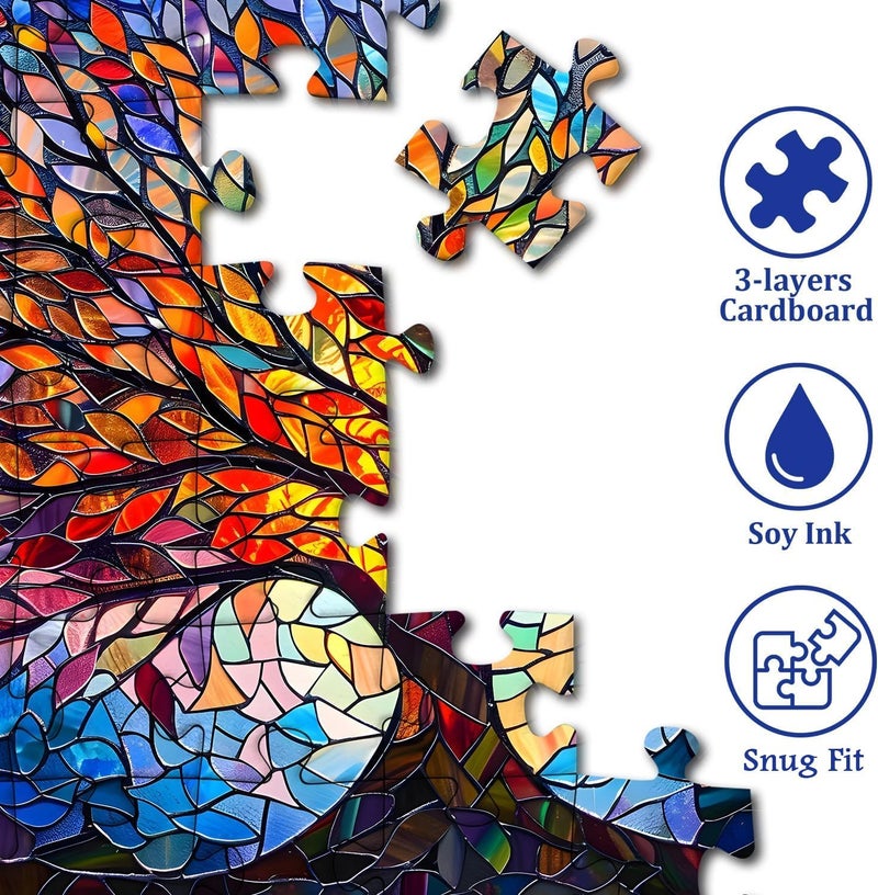 PICKFORU Stained Glass Puzzle Tree of Life Puzzles for Adults 1000 Pieces, Impossible Hard Difficult Challenging Puzzles for Adults, Colorful Mosaic Tree of Life Jigsaw Puzzle 1000 Pieces - Image 3