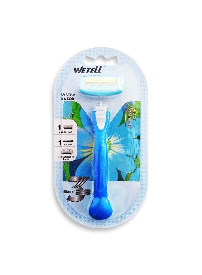 WETELL Women's razor with 3 nano-precision blades and a 360° moisturizing strip, enriched with aloe vera and vitamin E for sensitive skin, a flexible head that conforms to the contours of the skin, and protective rubber fins for a smooth and safe shave without irritation. & Liquid hand soap  For Hand Wash , Very Good Smell Berries Burst , Size 520 MlBundle - Image 2