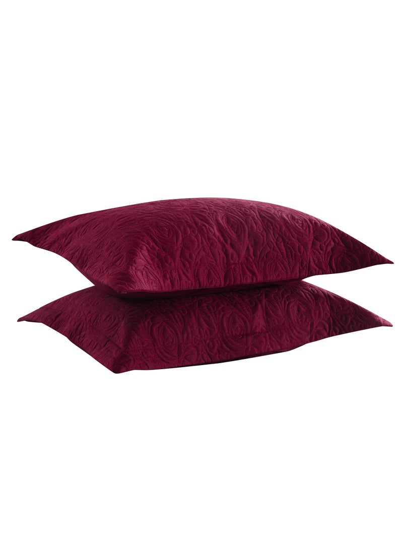 MarCielo MarCielo 2Piece Embroidered Pillow Shams Decorative Microfiber Pillow Covers Set Standard Size Dark Burgundy 