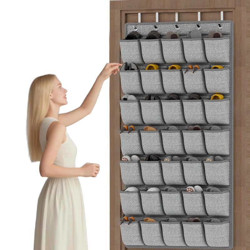 homyfort 35 Pockets Over the Door Shoe Organizer Hanging Door Shoe Rack for Closet Large Shoe Storage Holder Zapateras Organizer for Shoes Black
