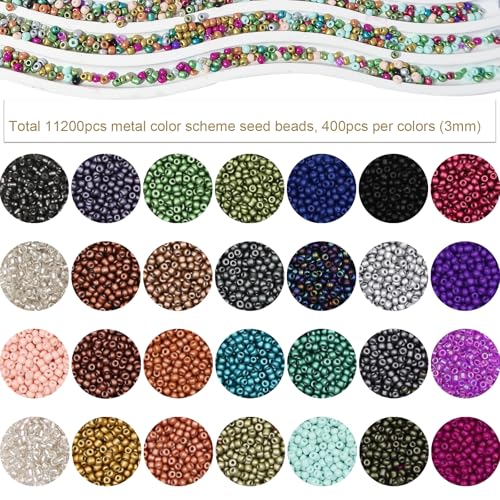 JOJOPLAY 11200pcs Glass Seed Beads for DIY Crafting Bracelet Necklace Embroidery Jewelry Making Supplies (3mm, 400pcs/Color, 28 Colors, Metallic Scheme) - Image 2