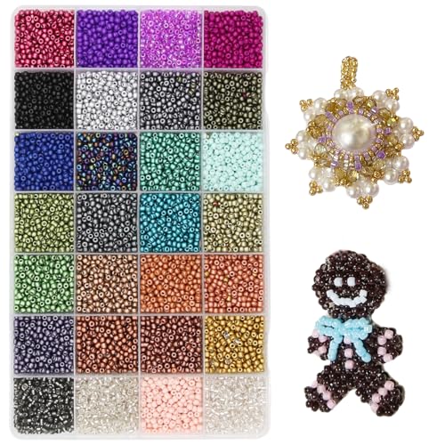 JOJOPLAY 11200pcs Glass Seed Beads for DIY Crafting Bracelet Necklace Embroidery Jewelry Making Supplies (3mm, 400pcs/Color, 28 Colors, Metallic Scheme) - Image 1