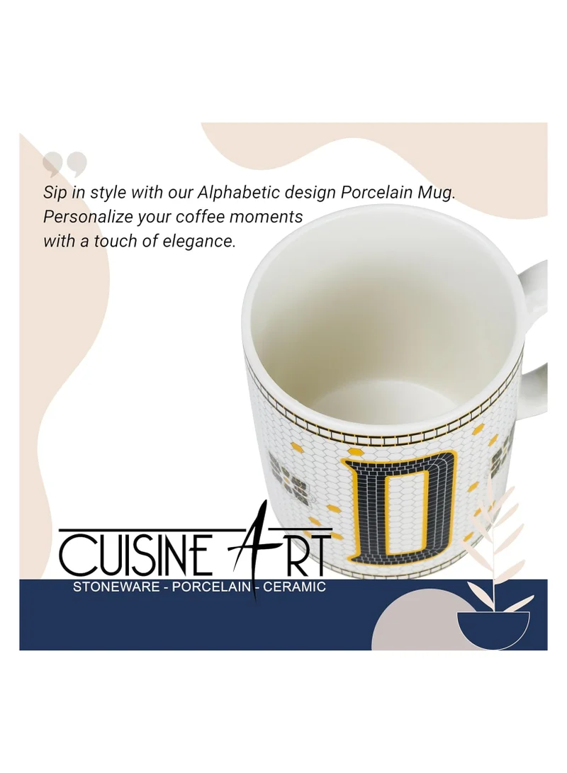 Cuisine Art Cuisine Art Letter D Printed Porcelain Ceramic Tea Coffee Mug 300ml - Stylish and Durable Mug for Hot Beverages