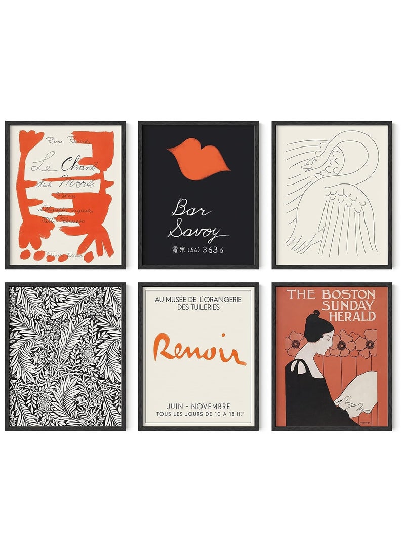 Today Idea Today Idea Abstract Art Set of 6 Boho Chic Wall Decor | Contemporary Matisse-Inspired Artwork | Modern Framed Art Prints (Black & Red Gallery, 8x10 Unframed) - Image 1