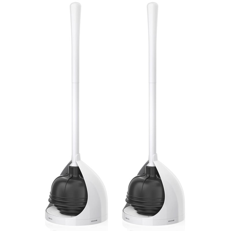 uptronic uptronic 2 Pack Toilet Plunger with Holder Unique Plunger with AllAngle Design Plungers for Bathroom for 57inch Toilet Drain Toilet Plunger Heavy Duty White 
