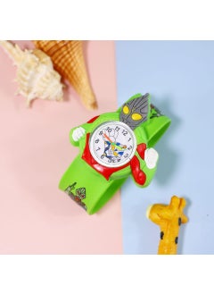 Cartoon Animation Primary School Childrens Toy Watch Quartz Silicone Snap Ring Pointer Silk Screen Pat Watch Quartz Watch Ultraman Green 2