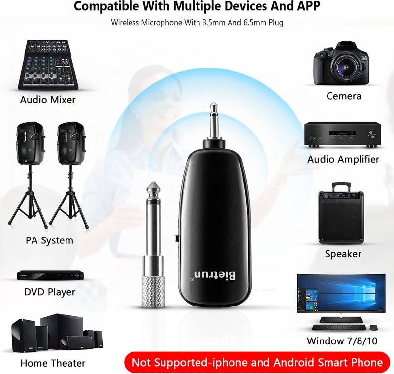 Bietrun Wireless Microphone Headset, UHF Wireless Headset Mic System, 160 ft Range, Headset Mic And Handheld Mic 2 In 1, 1/8''&1/4'' Plug, For Speakers, Voice Amplifier, Pa System(Incompatible Phone, Laptop) - Image 2