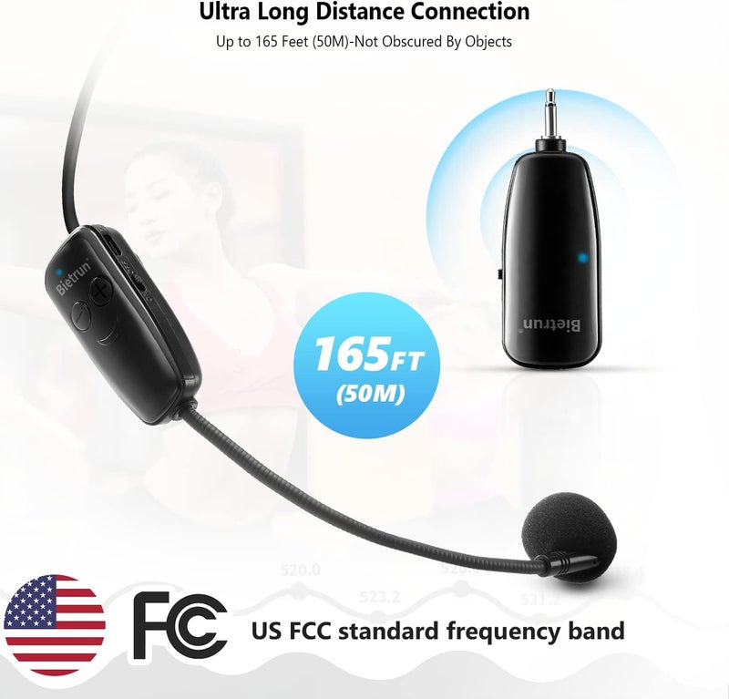 Bietrun Wireless Microphone Headset, UHF Wireless Headset Mic System, 160 ft Range, Headset Mic And Handheld Mic 2 In 1, 1/8''&1/4'' Plug, For Speakers, Voice Amplifier, Pa System(Incompatible Phone, Laptop) - Image 3