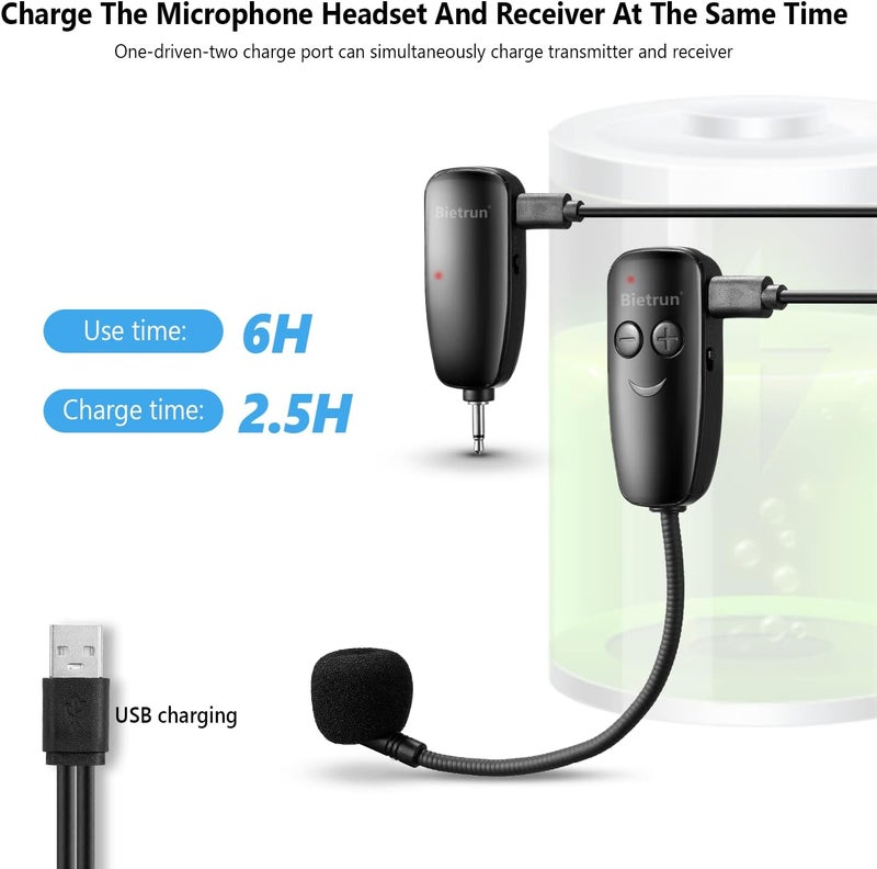 Bietrun Wireless Microphone Headset, UHF Wireless Headset Mic System, 160 ft Range, Headset Mic And Handheld Mic 2 In 1, 1/8''&1/4'' Plug, For Speakers, Voice Amplifier, Pa System(Incompatible Phone, Laptop) - Image 4