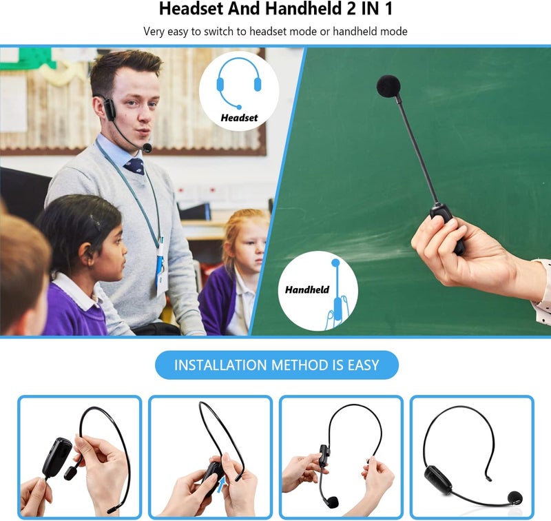 Bietrun Wireless Microphone Headset, UHF Wireless Headset Mic System, 160 ft Range, Headset Mic And Handheld Mic 2 In 1, 1/8''&1/4'' Plug, For Speakers, Voice Amplifier, Pa System(Incompatible Phone, Laptop) - Image 5