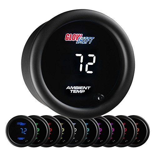 GlowShift 10 Color Digital Air Temperature Gauge Kit - Reads Outside Air Temp from -40-200 Degrees F - Includes Sensor - Multi-Color LED Display - Tinted Lens - 2-1/16" (52mm) - Image 1