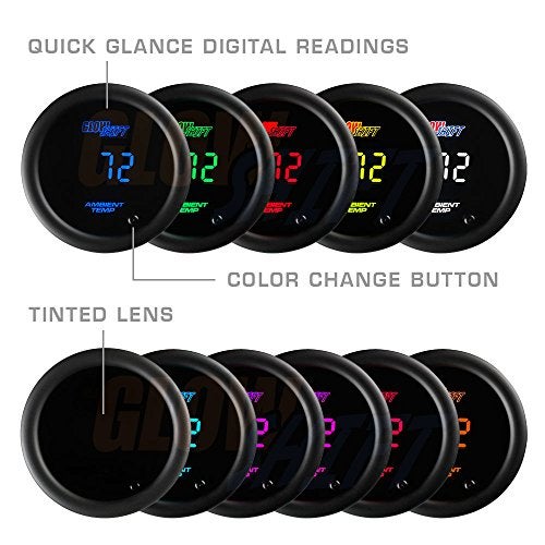 GlowShift 10 Color Digital Air Temperature Gauge Kit - Reads Outside Air Temp from -40-200 Degrees F - Includes Sensor - Multi-Color LED Display - Tinted Lens - 2-1/16" (52mm) - Image 5