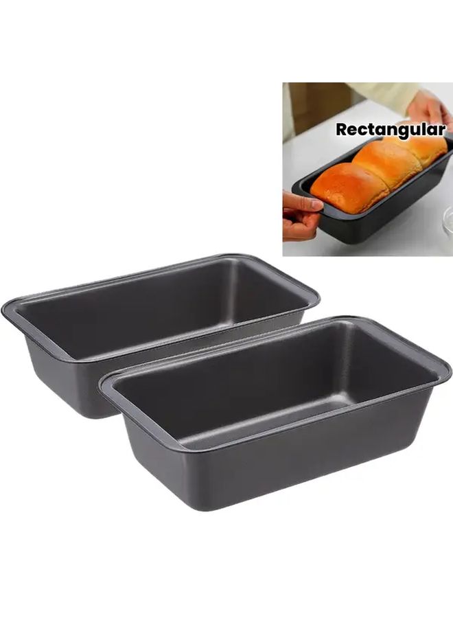 2 Piece Set Black Non Stick Cake Molds Toast Pans Loaf Boxes Pizza Trays Rectangular Baking Tools For Pastries Homemade Bread Pizza Baking - Image 2