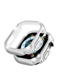 Compatible with Apple Watch Ultra 2 49mm Bling Case for Women, Hard PC Frame Bumper without Screen Protector, Crystal Diamonds Shell Ultra Slim Protective Cover for iWatch Ultra 49mm-Silver