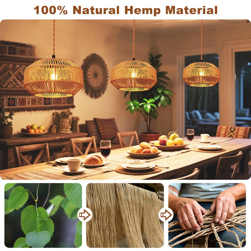 Maliralt Hanging Lamps Rattan Pendant Light Hanging Lights 16.4ft Plug in Cord Pendant Light Fixture Plug Into Wall Outlet Pendant Lighting with On Off Switch for Bedroom Living (Pumpkin Shade) - Image 3