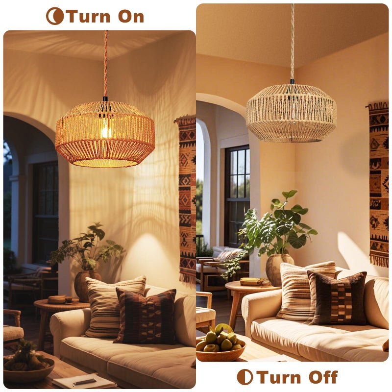 Maliralt Hanging Lamps Rattan Pendant Light Hanging Lights 16.4ft Plug in Cord Pendant Light Fixture Plug Into Wall Outlet Pendant Lighting with On Off Switch for Bedroom Living (Pumpkin Shade) - Image 5