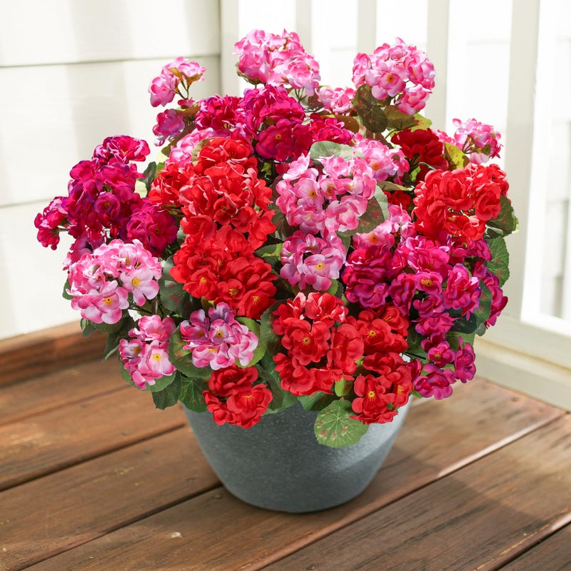 HyeFlora Artificial Geraniums Fake Flowers for Outdoors Decoration, 6 Bundles Silk Geraniums Flower UV Resistant Look Real Faux Plants for Front Door Garden Porch Planter Patio Balcony Yard Indoor Home, Mix - Image 4
