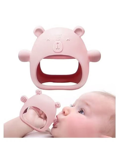 Baby Little Bear Silicone Baby Mitten Teething Chew Toy for Babies 3-6 Months 6-12 Months, Anti-Drop Teether Glove BPA-Free for Girls and Boys Sucking Biting Needs Soothing Gums Pain Relief