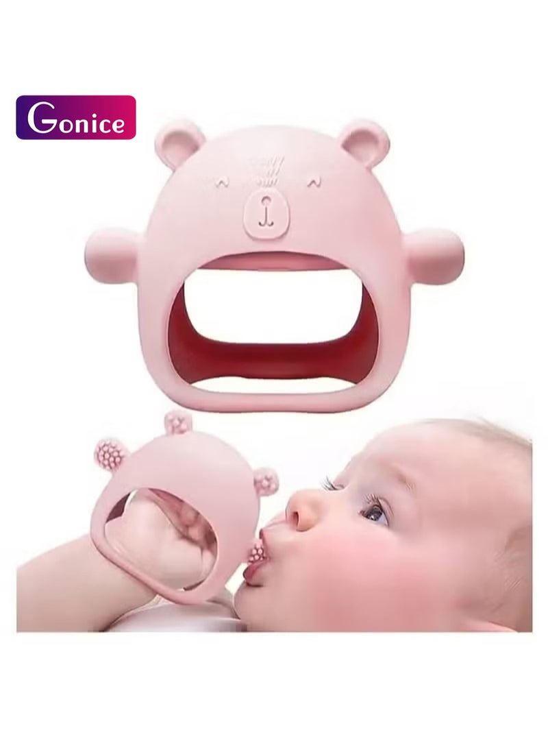 Gonice Baby Little Bear Silicone Baby Mitten Teething Chew Toy for Babies 3-6 Months 6-12 Months, Anti-Drop Teether Glove BPA-Free for Girls and Boys Sucking Biting Needs Soothing Gums Pain Relief - Image 1