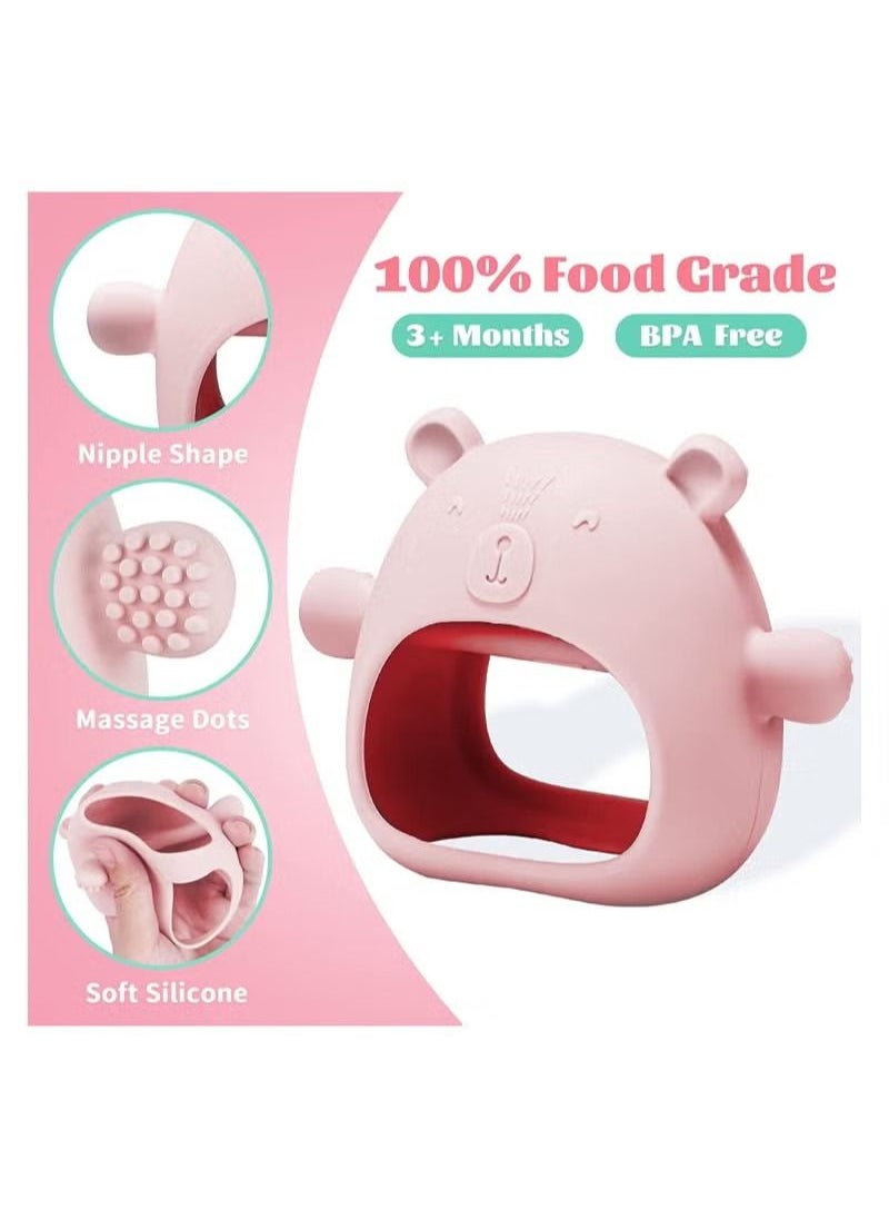 Beauenty - Baby Little Bear Silicone Baby Mitten Teething Chew Toy for Babies 3-6 Months 6-12 Months, Anti-Drop Teether Glove BPA-Free for Girls and Boys Sucking Biting Needs Soothing Gums Pain Relief - Image 1
