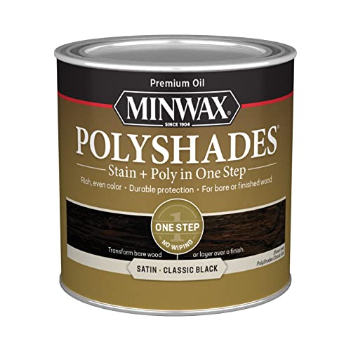 Minwax PolyShades Wood Stain + Polyurethane Finish – ½ Pint, Classic Black, Satin - Image 1