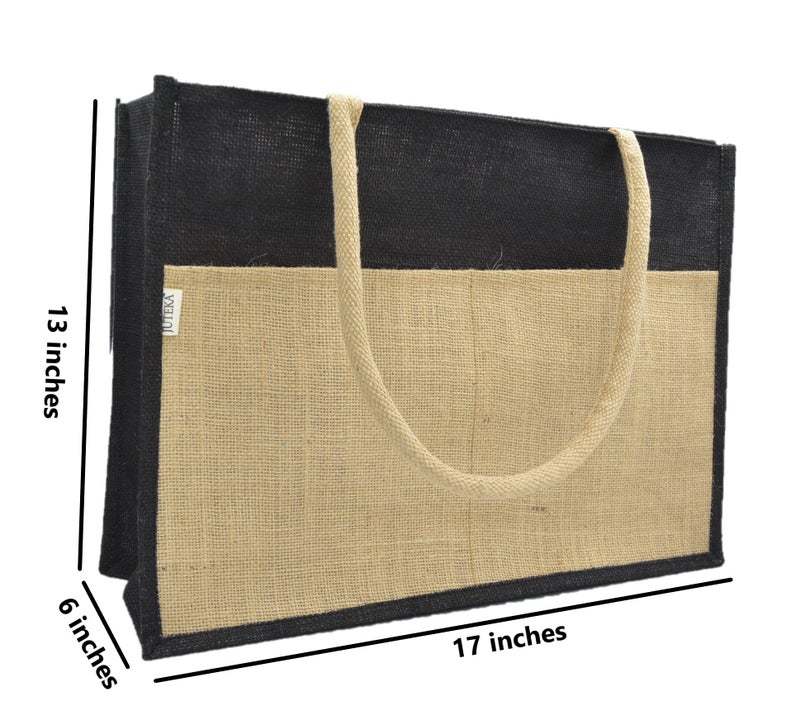 JUTEKA Multicolor spacious Jute Bag with Zipper Closure, Full Size Front Pocket and Large Handles… - Image 5