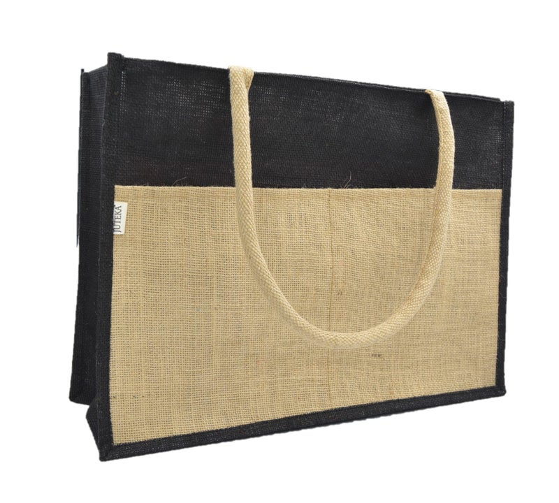 JUTEKA Multicolor spacious Jute Bag with Zipper Closure, Full Size Front Pocket and Large Handles… - Image 4