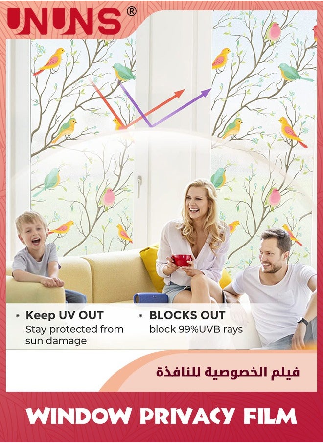 UNUNS Window Films,45x200cm Stained Glass Window Film Privacy,Sun Blocking Anti UV Window Clings,3D Birds Decorative Window Stickers,Vinyl Static Cling Window Stickers For Bathroom Kitchen Office  - Image 2