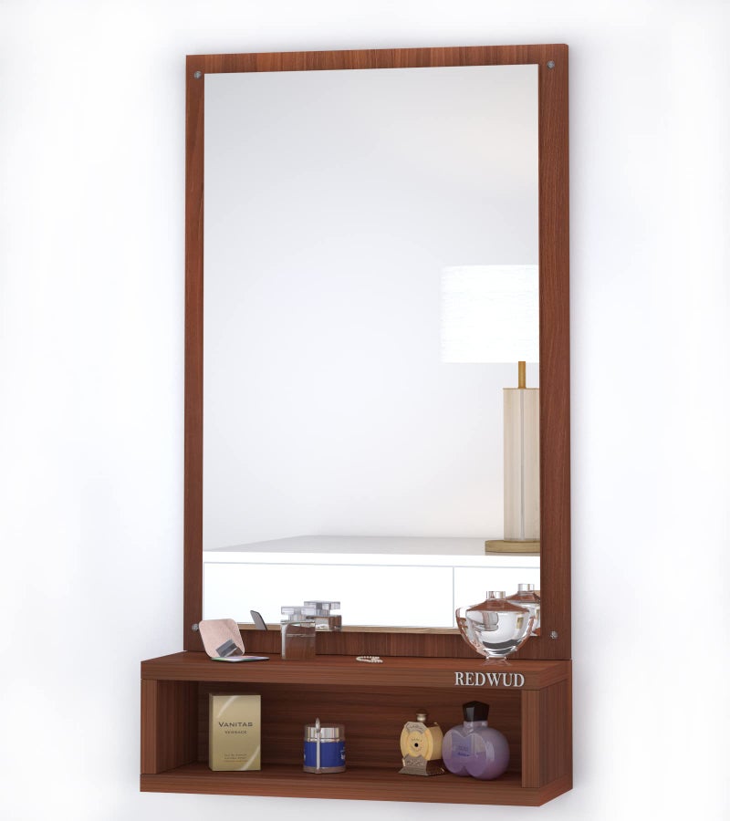 Redwud Bunny Engineered Wood Matte Finish Dressing Rectangular Wall Mirror with Shelf|Full Length Unframed Mirror for Bedroom,Bathroom,Living Room(Walnut) D.I.Y - Image 3