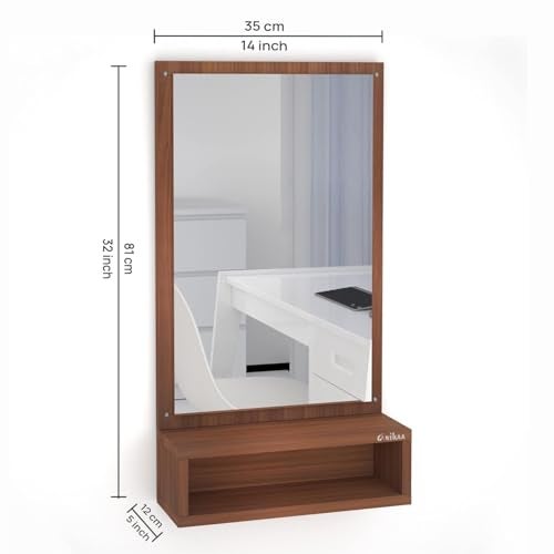 Redwud Bunny Engineered Wood Matte Finish Dressing Rectangular Wall Mirror with Shelf|Full Length Unframed Mirror for Bedroom,Bathroom,Living Room(Walnut) D.I.Y - Image 4