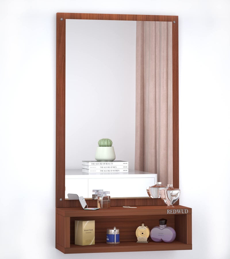 Redwud Bunny Engineered Wood Matte Finish Dressing Rectangular Wall Mirror with Shelf|Full Length Unframed Mirror for Bedroom,Bathroom,Living Room(Walnut) D.I.Y - Image 2