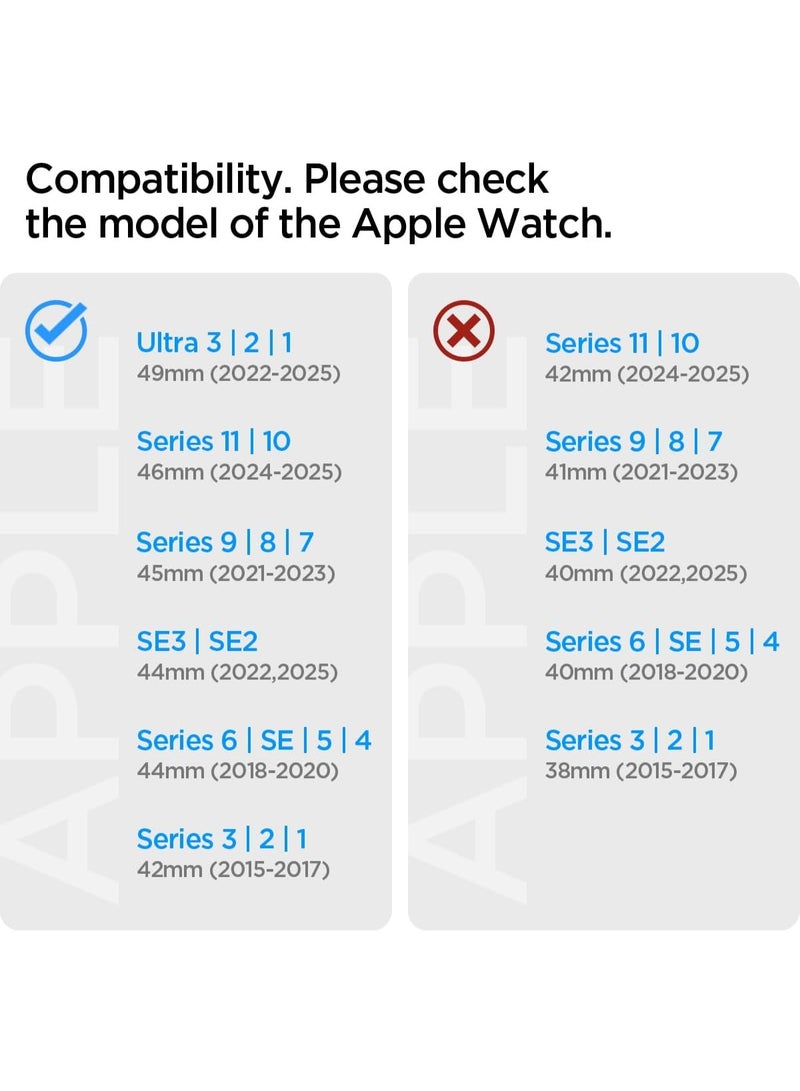 Spigen سوار لايت فيت لساعة أبل ألترا 49 ملم، السلسلة 8 /7 45 ملم، السلسلة 6/SE2/SE/5/4 44 ملم والسلسلة 3/2/1 /42 ملم حلقة نايلون منفردة - أسود - Image 2