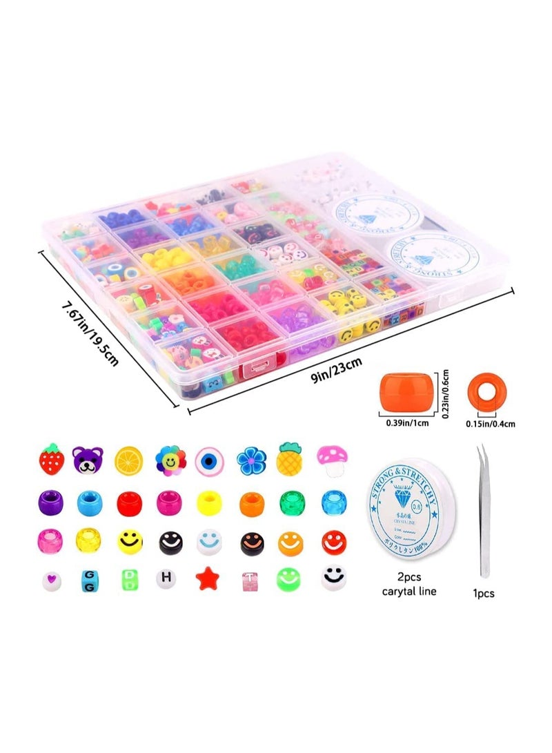 SYOSI Bracelet Making Kit Pony Beads fruite Flower Polymer Clay Beads Smile Face Beads Letter Beads for Jewelry Making DIY Arts Earring and Crafts Gifts for Girls Age 6 7 8 9 1012 - Image 4