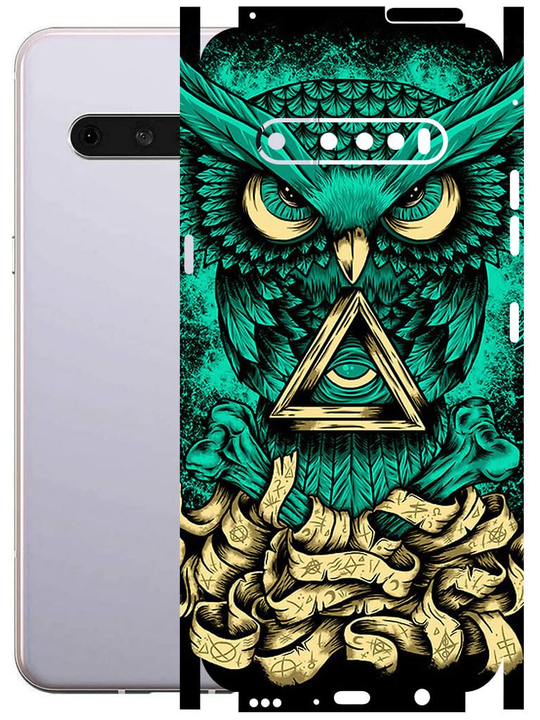 AtOdds - Full Body Back Screen Guard Protector Film - Lamination Wrap Skin Sticker for LG V60 THINQ (5G) | Scratchproof Matte Finish (Design - Green Owl) - Image 1