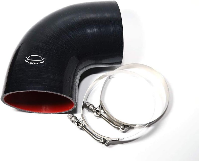 TenKeAuto 4-Ply Reinforced 4" ID 90 Degree Elbow Silicone Hose Coupler with T Bolt Clamp - Black - Image 3