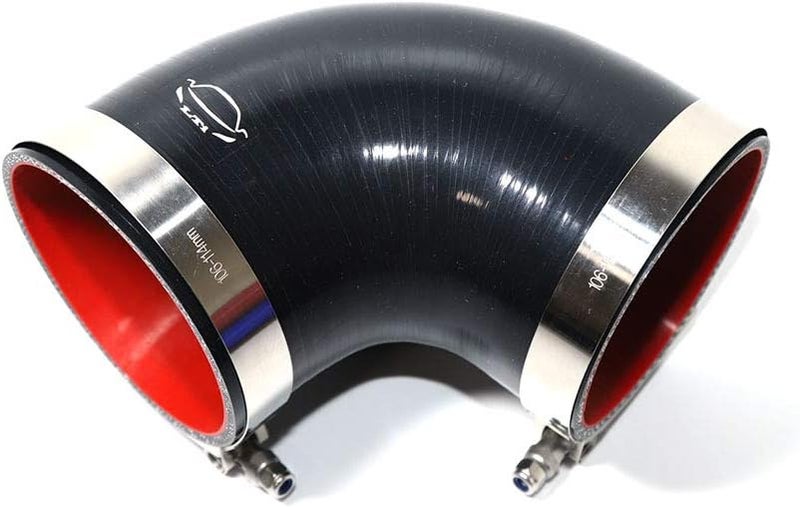 TenKeAuto 4-Ply Reinforced 4" ID 90 Degree Elbow Silicone Hose Coupler with T Bolt Clamp - Black - Image 2