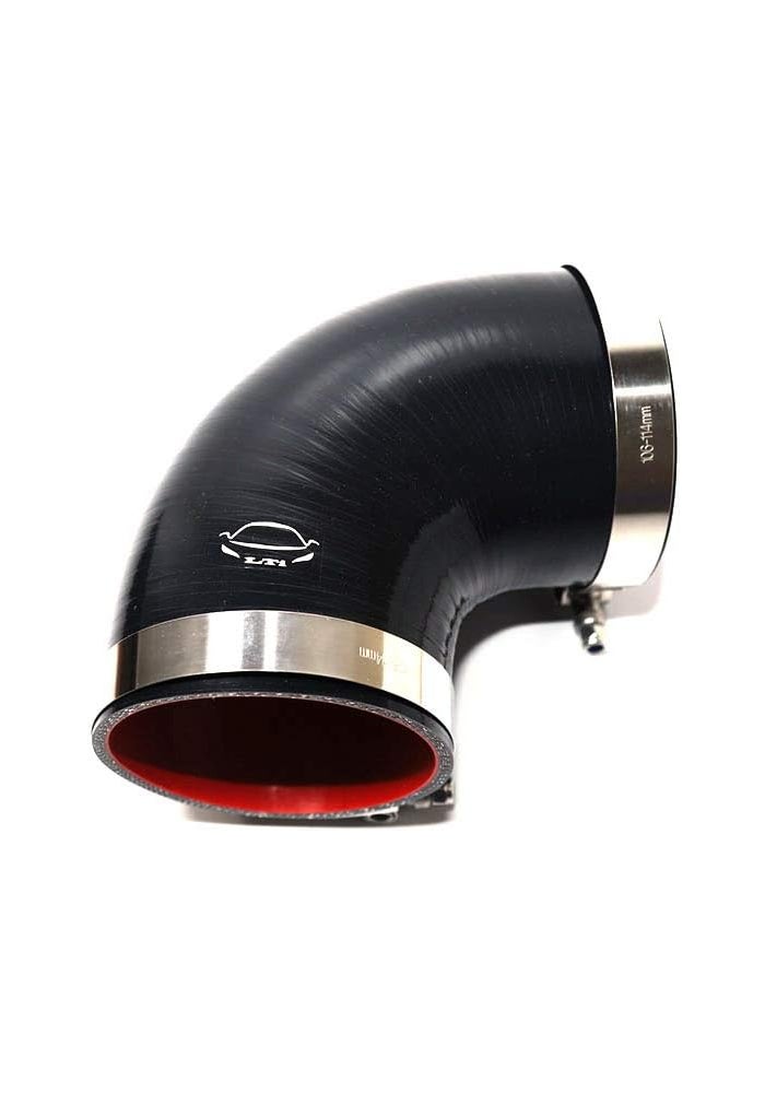 TenKeAuto 4-Ply Reinforced 4" ID 90 Degree Elbow Silicone Hose Coupler with T Bolt Clamp - Black - Image 1