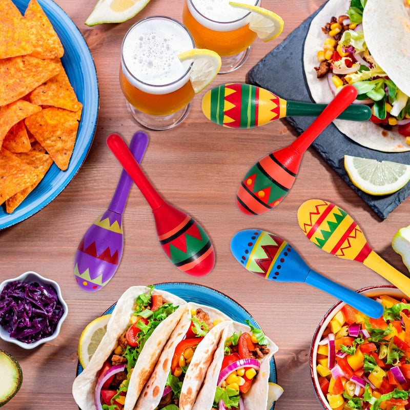 Civaner 12 Pcs Mini Fiesta Maracas for Adults Cinco De Mayo Maracas Mexican Decorations 6 Designs for Mexican Props, 4.92 x 1.38 Inch - Image 5
