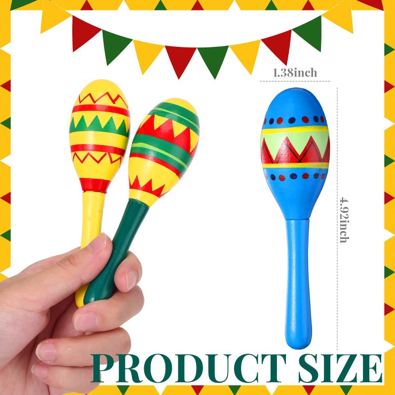 Civaner 12 Pcs Mini Fiesta Maracas for Adults Cinco De Mayo Maracas Mexican Decorations 6 Designs for Mexican Props, 4.92 x 1.38 Inch - Image 2