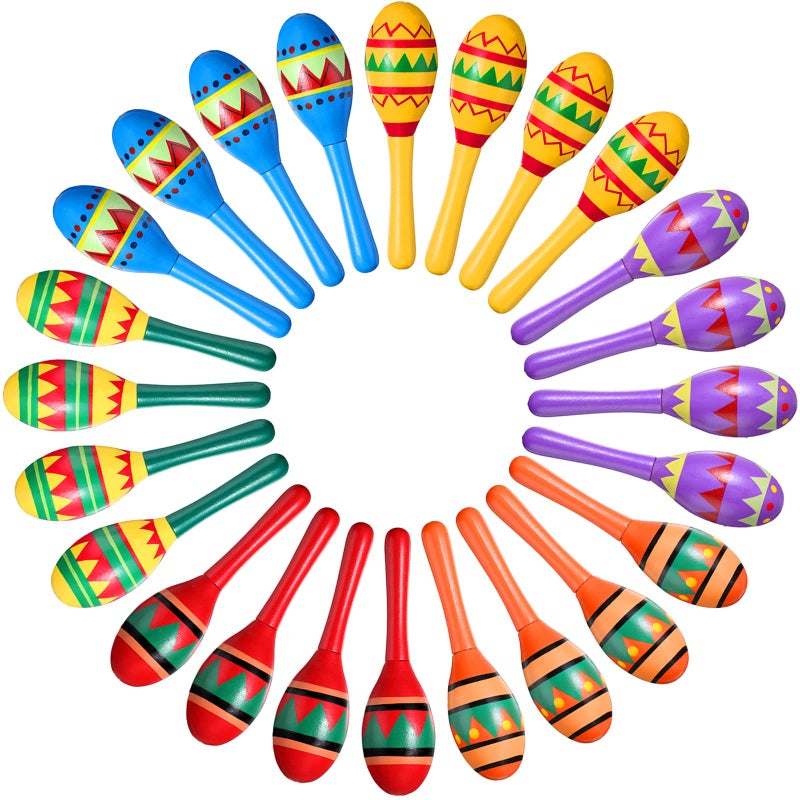 Civaner 12 Pcs Mini Fiesta Maracas for Adults Cinco De Mayo Maracas Mexican Decorations 6 Designs for Mexican Props, 4.92 x 1.38 Inch - Image 1