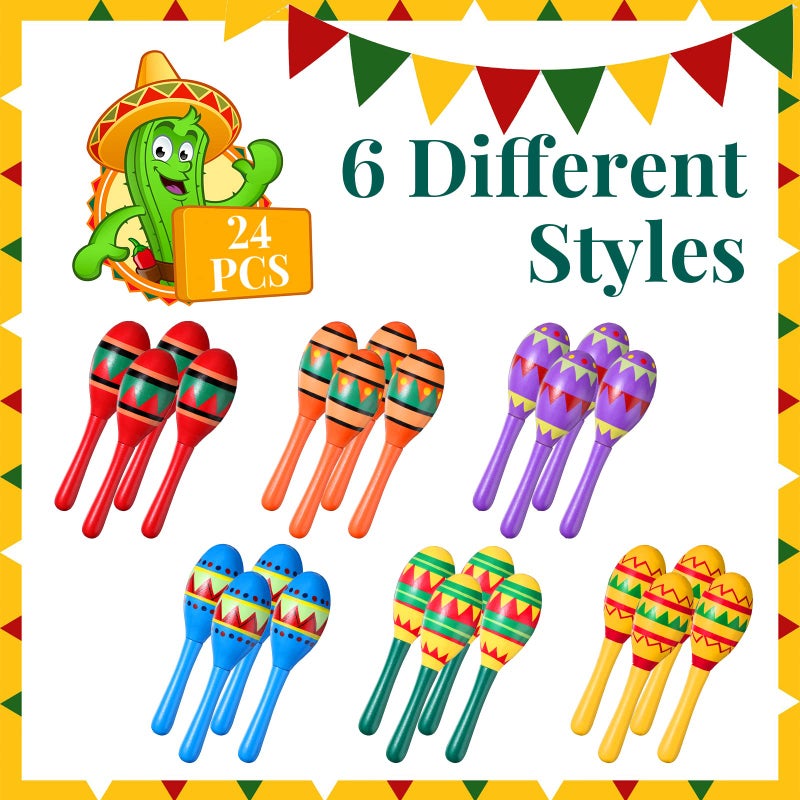 Civaner 12 Pcs Mini Fiesta Maracas for Adults Cinco De Mayo Maracas Mexican Decorations 6 Designs for Mexican Props, 4.92 x 1.38 Inch - Image 3