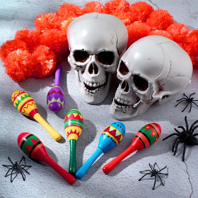 Civaner 12 Pcs Mini Fiesta Maracas for Adults Cinco De Mayo Maracas Mexican Decorations 6 Designs for Mexican Props, 4.92 x 1.38 Inch - Image 4