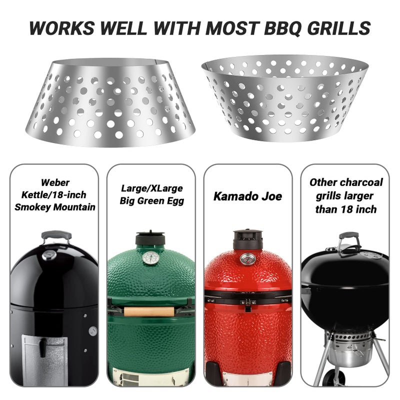 Skyflame BBQ Stainless Steel Charcoal Basket, Briquet Holder Kettle Grill Accessories Compatible with Weber Kettle 22 26.75 WSM XL Big Green Egg/Kamado - Updated Hollow Holes Design - Image 4