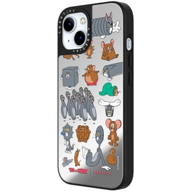 Casetify Mirror Case for iPhone 15 【Tom and Jerry Colab/Reflective / 4.9ft Drop Protection/Compatible with Magsafe】 - Pattern Sticker - Silver on Black - Image 5