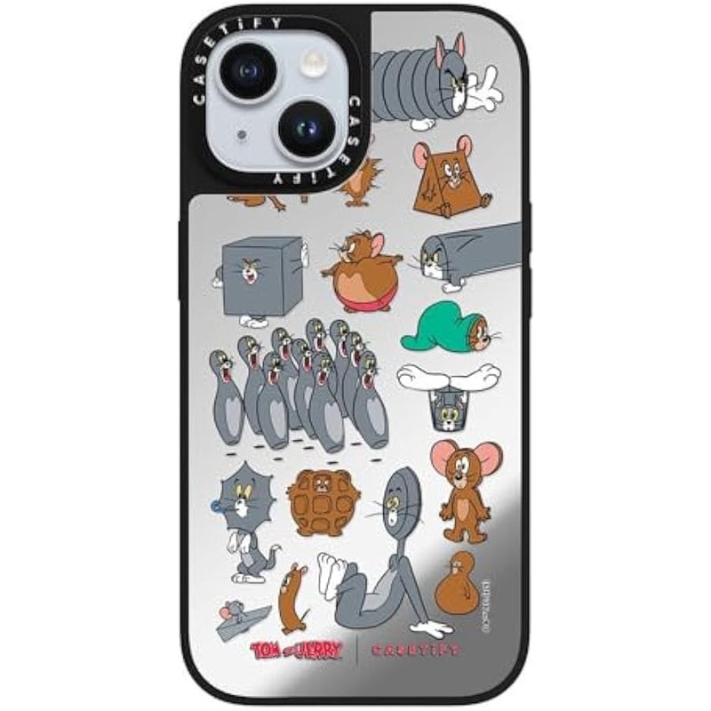 Casetify Mirror Case for iPhone 15 【Tom and Jerry Colab/Reflective / 4.9ft Drop Protection/Compatible with Magsafe】 - Pattern Sticker - Silver on Black - Image 3