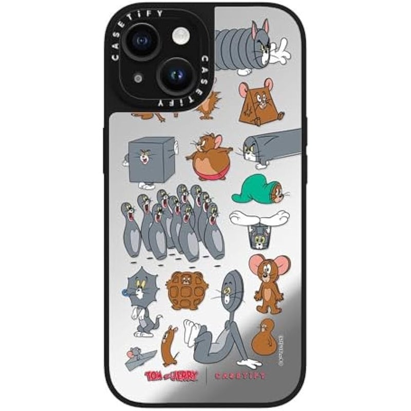 Casetify Mirror Case for iPhone 15 【Tom and Jerry Colab/Reflective / 4.9ft Drop Protection/Compatible with Magsafe】 - Pattern Sticker - Silver on Black - Image 4