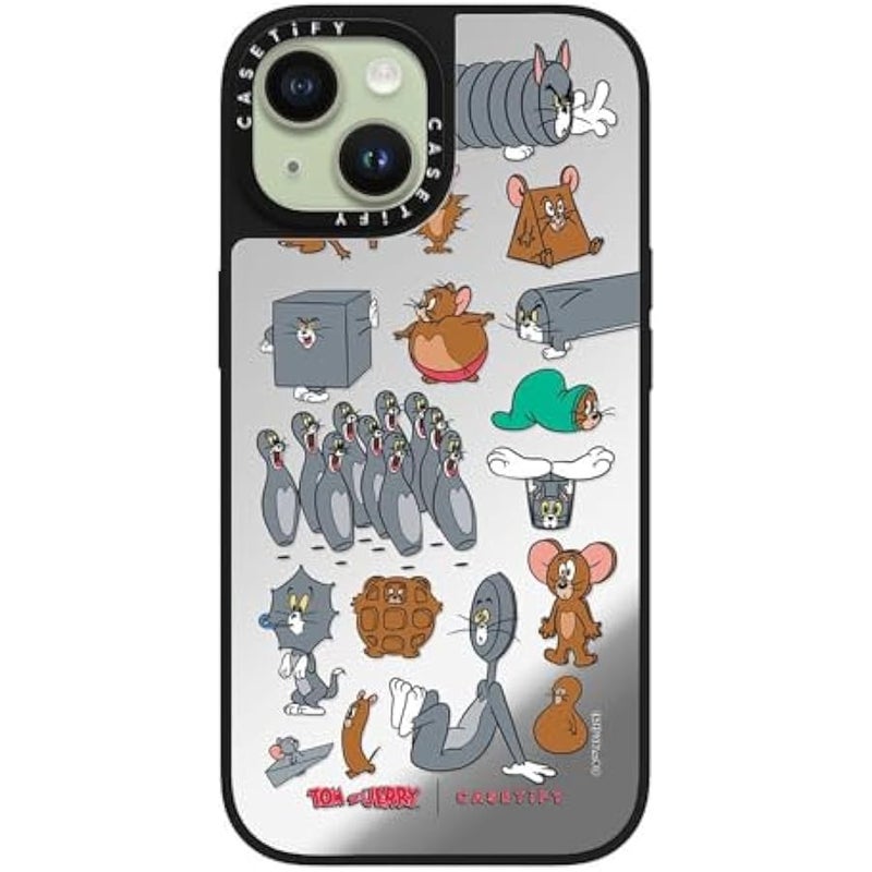 Casetify Mirror Case for iPhone 15 【Tom and Jerry Colab/Reflective / 4.9ft Drop Protection/Compatible with Magsafe】 - Pattern Sticker - Silver on Black - Image 2
