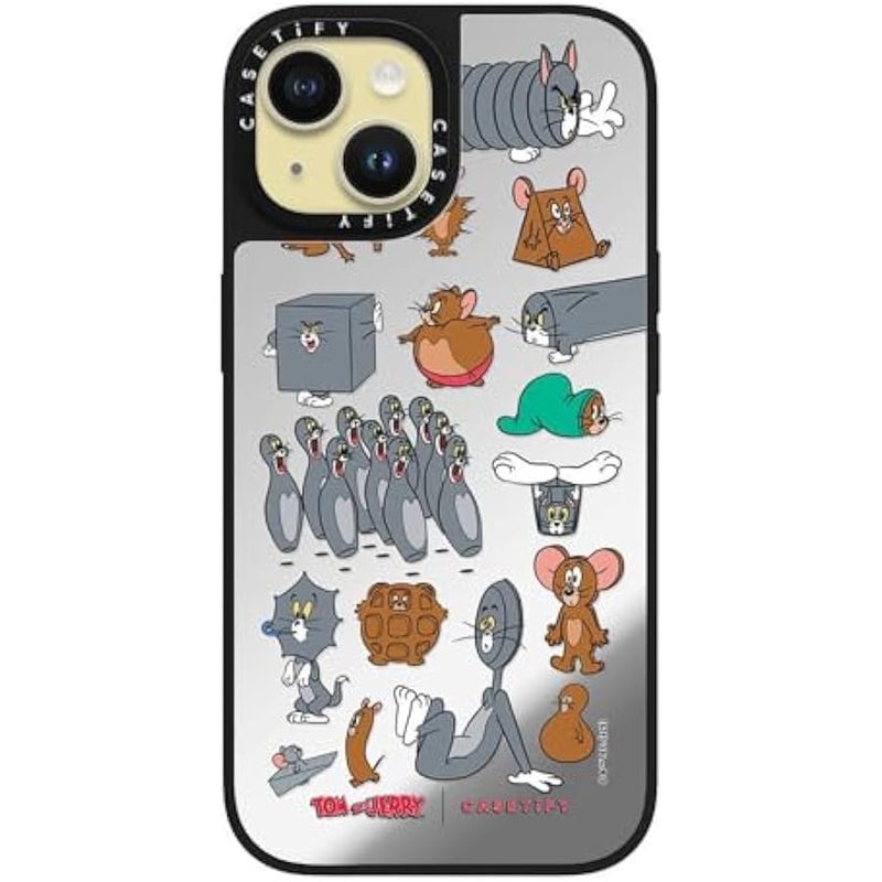Casetify Mirror Case for iPhone 15 【Tom and Jerry Colab/Reflective / 4.9ft Drop Protection/Compatible with Magsafe】 - Pattern Sticker - Silver on Black - Image 1